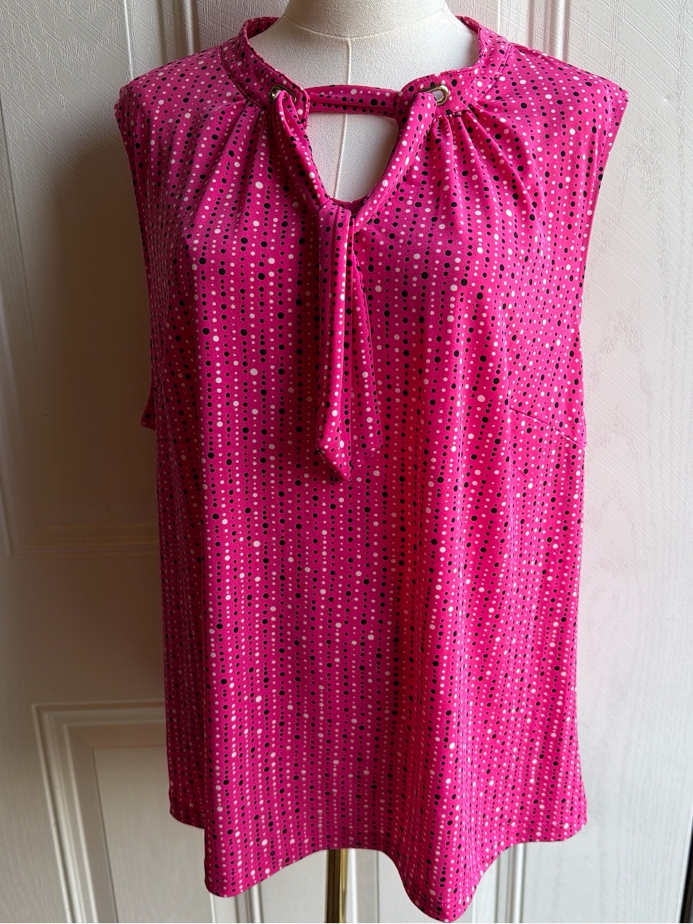 Liz Claiborne Y2K Casual Hot Pink Polka Dot Top  Size 1X